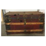 38x 20x 22 Antique Wood Metal Rolling Trunk