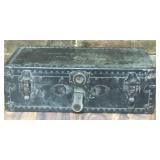 Vintage Black Excelsior Wood Lined Metal Trunk