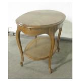 Vtg Oval Wood 2-Tier Side Table w/ Pull-Out Shelf