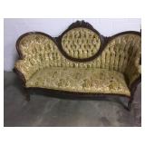 Antique Floral Print Settee Couch Early 1900s