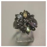 Sterling Silver, Hematite & Multi-Stone Ring