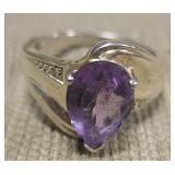 Diamond & Amethyst Sterling Silver Ring