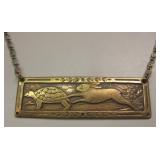 Antique Brass Tortoise & Hare Pendant Necklace