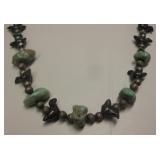 Vtg Zuni Sterling, Turquoise & Stone Necklace