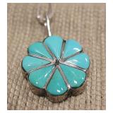 Zuni Sterling Silver & Turquoise Inlay Necklace