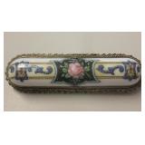Antique Gold Over Sterling & Porcelain Brooch