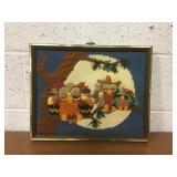 Framed 1979 Sunset Designs 3 Owls Woven Wall Decor