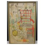 Floral Garden Pictuere W/ Red Chair 34" x 22"