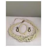 2 Pearl Necklaces pearl earrings & Pearl Bracelet