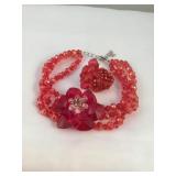 Red Plastic Beaded Flower Set