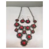 Red Coral Beaded Costume Jewelry Set