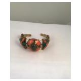 Brass Coral Malachite Bracelet