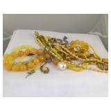 Lot Of 6 yellow beaded Costume Jewelry items