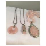 lot of 3 Beaded Rose Quartz Costume Jewelry pieces