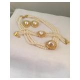 Gold Tone Heart Beaded Costume Jewelry