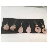 Pink Jade Lot Of Earrings