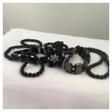 Lot Of 5 Black Beaded Costume Jewelry pieces