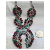Multicolor Squash Blossom Style Necklace