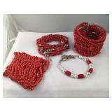 Lot Of CoraL  Beaded  Costume Jewelry Pieces