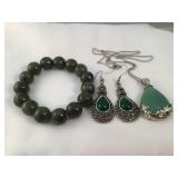 Lot of 3 Jade  Beaded  Costume Jewelry Pieces