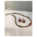 Green/ Red Turquoise Beaded Heishi Necklace