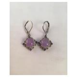Sterling Silver Hallmarked Lavender Jade Earrings