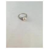 Pearl & CZ Ring Set In Sterling Silver