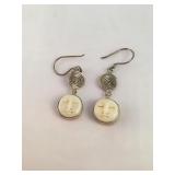Sterling Silver Hallmarked Carved Face Earrings