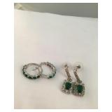 Synthetic Emerald & Sterling Silver Earrings