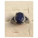 Sterling Silver Hallmarked Lapis & Sapphire Ring
