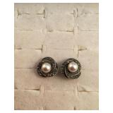 Sterling Silver Hallmarked Marcasite/Pearl earring