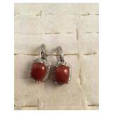 Sterling Silver Hallmarked  Coral Earrings