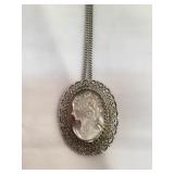 Vtg MOP Cameo Sterling K.L. Pendant & Chain