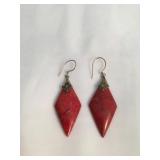 Sterling Silver Hallmarked Coral Diamond  Earrings