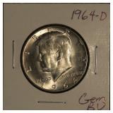 1964 "D" Kennedy Half Dollar Gem BU