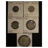 Lot Of 5 Silver Coins From Mexico