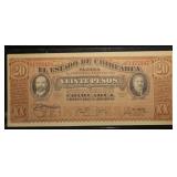 1915 20 Peso Mexican Bank Note Crispy Nice
