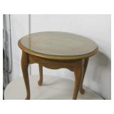 25.5" x 21.5" x 22" Oval Wood Table w/ Glass Top