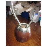 French Guiana Tea Gourd w/ 2 Metal Sippers