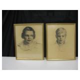 2 Vtg Framed Charcoal Portraits - 16" x 20"