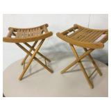 2 Vtg Folding Wood Camping / Fishing Stools