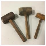 3 Antique Wood Mallets - 13.5" Longest