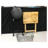 Folding Stool, Folding Table & Wire Basket