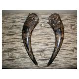 Pair Of Carved & Etched Horns - 12" Long Pair Of Carved & Etched Horns - 12" Long