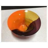 Hand-Crafted Art Glass Tri-Color Bowl - 8" Dia.