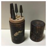 Vintage Brace Drill Bits w/ Wood Storage Box