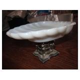 3" Tall Metal Footed Milk Glass Soap Dish