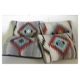 4 Native Style Throw Pillows w/ Wool Fronts