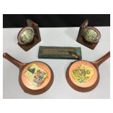Globe Bookends, Fishing Sign & 2 Decor Pans Globe Bookends, Fishing Sign & 2 Decor Pans