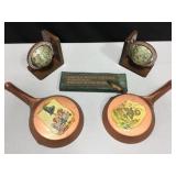 Globe Bookends, Fishing Sign & 2 Decor Pans